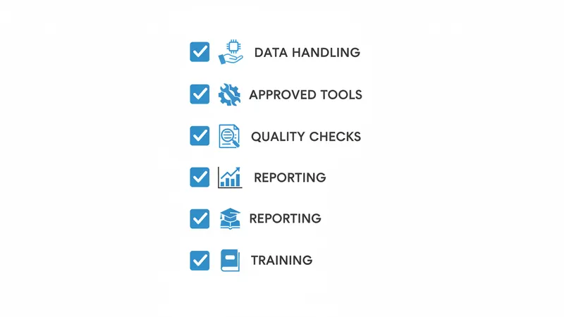 Checklist showing five key areas for a ChatGPT acceptable use policy with blue checkboxes