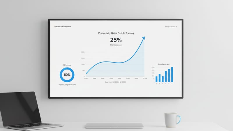 Dashboard showing AI training ROI metrics and productivity gains for UK SMEs